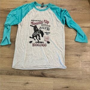 Next Level Apparel Blue and Gray Long Sleeve Tee